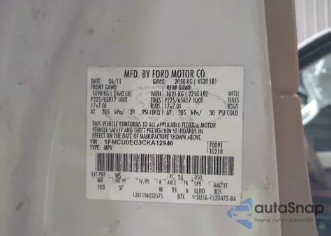 2012 Ford Escape Limited from USA, damaged, VIN 1FMCU0EG3CKA12946